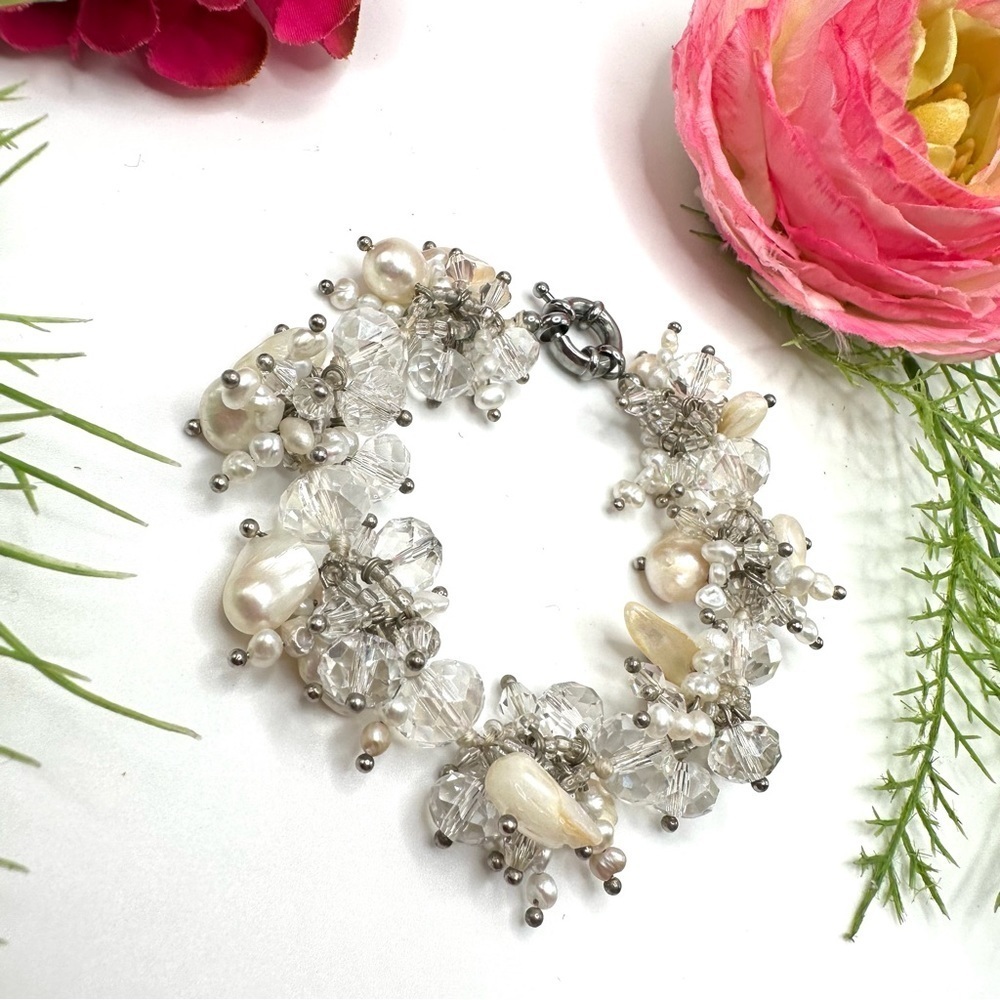 NEW⚜️Baroque Freshwater Pearl & Crystal Beaded CUSTOM MADE Bracelet - Picture 3 of 7